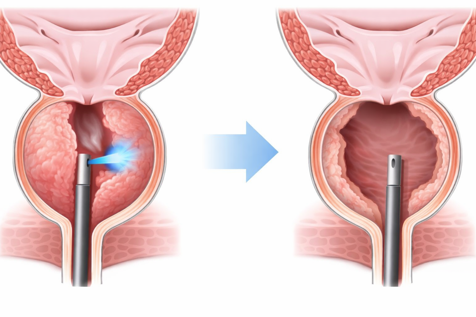 Thulium laser enukleacija prostate (ThuLEP) – pre i posle, proširen mokraćni kanal nakon operacije
